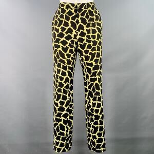 MSGM Size 6 Black Yellow Viscose Animal Print Tapered Zip Fly Dress Pants
